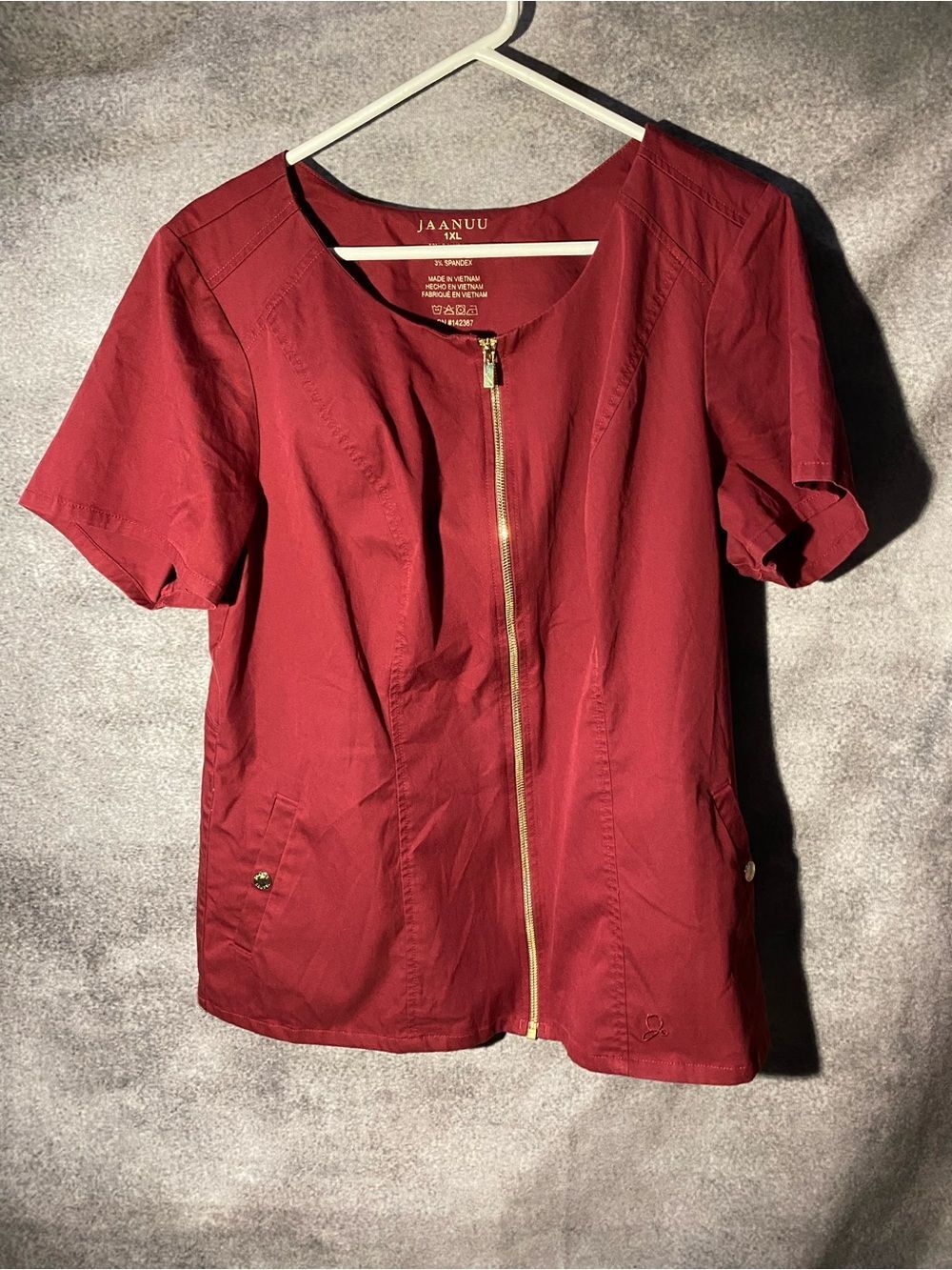 Jaanuu Maroon Zip-Up Medical Scrub Jacket SZ 1XL